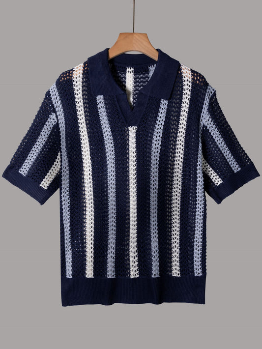 Mens Geometric Lapel Knit Shirt