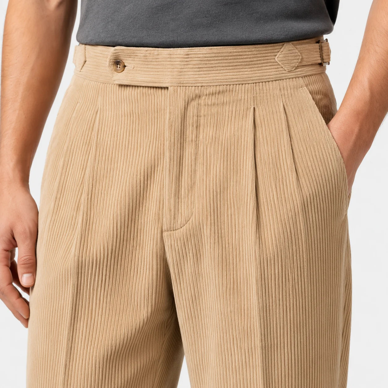 Men's Corduroy Pleated Trousers Classic Tailored Comfort Fit