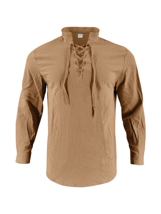 Valissen™ Coastal Drawstring Linen Polo – Relaxed Long Sleeve Summer Shirt
