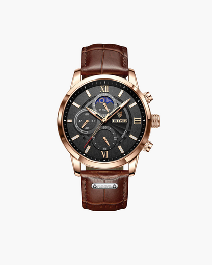 Old Money Lugano Classic Watch Masculino à Prova D'Água Couro