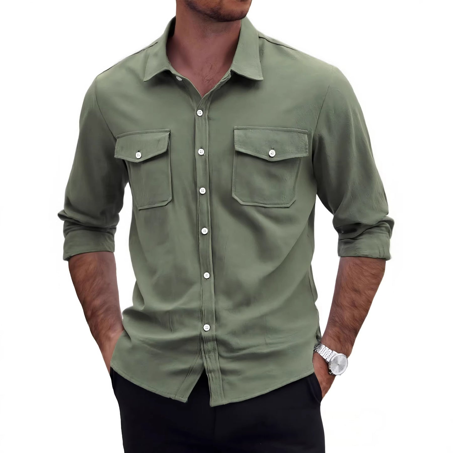 Men's Casual Linen Long Sleeve Shirt