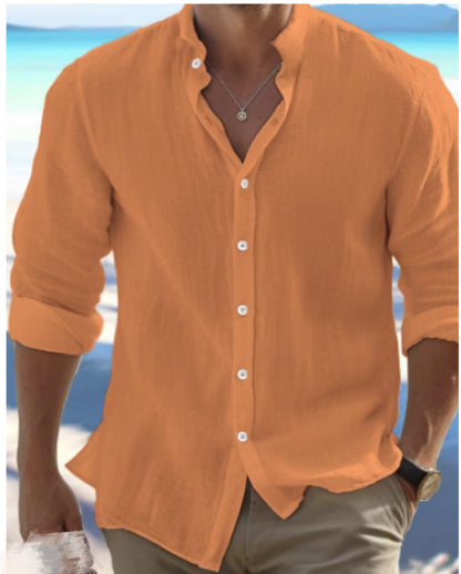 Men Linen Button Down Shirt Long Sleeve