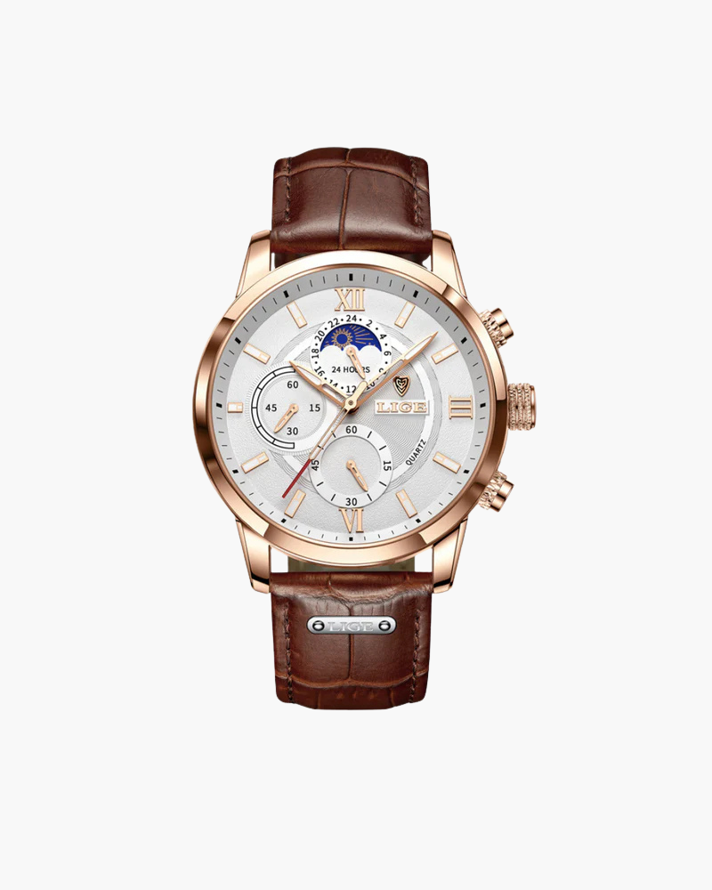 Old Money Lugano Classic Watch Masculino à Prova D'Água Couro