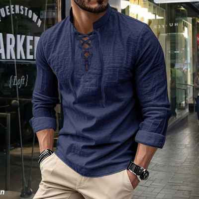 Valissen™ Coastal Drawstring Linen Polo – Relaxed Long Sleeve Summer Shirt
