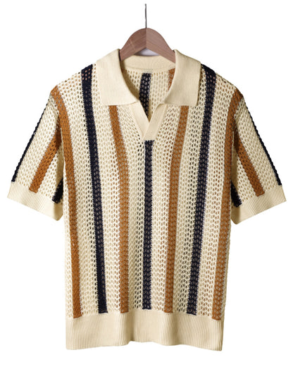 Mens Geometric Lapel Knit Shirt