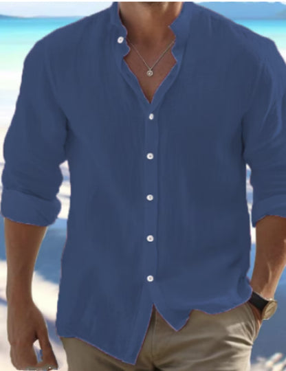 Men Linen Button Down Shirt Long Sleeve
