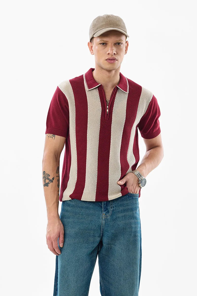 REGULAR FIT KNITTED ZIPPER POLO T-SHIRT