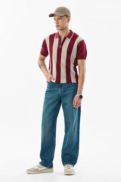 REGULAR FIT KNITTED ZIPPER POLO T-SHIRT