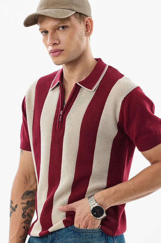 REGULAR FIT KNITTED ZIPPER POLO T-SHIRT