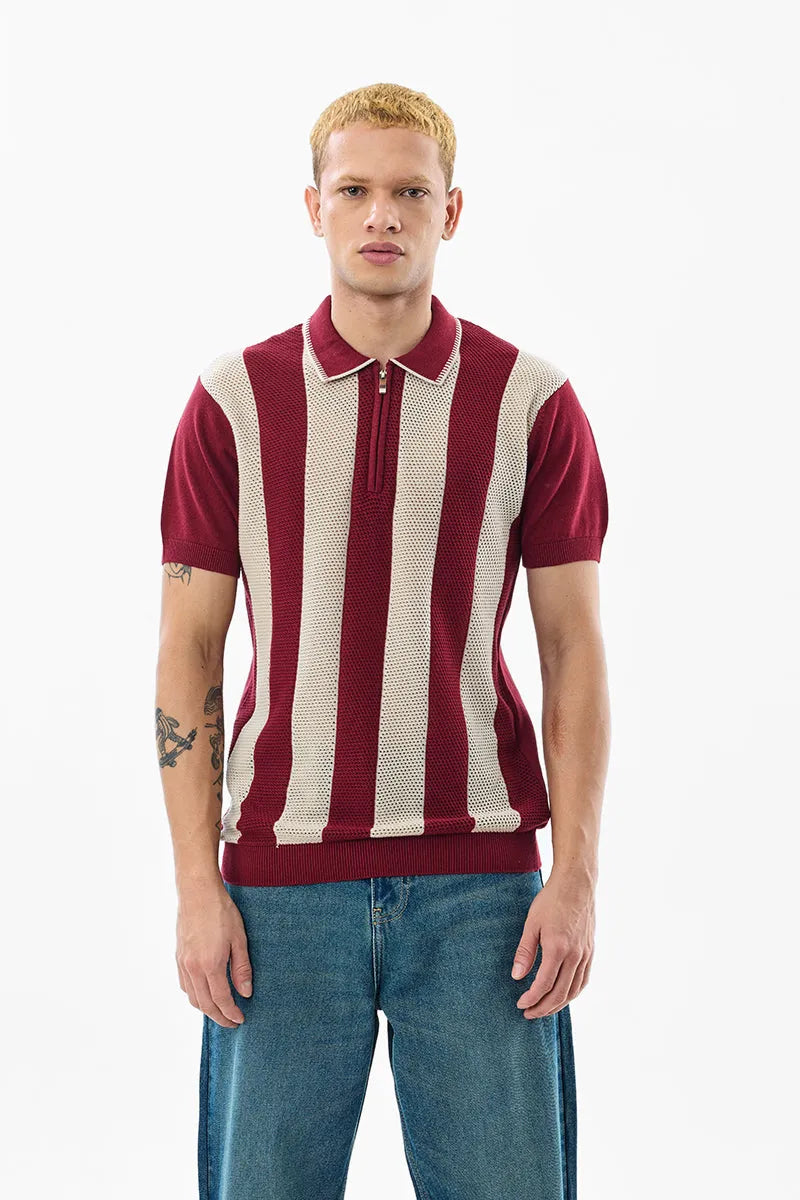 REGULAR FIT KNITTED ZIPPER POLO T-SHIRT