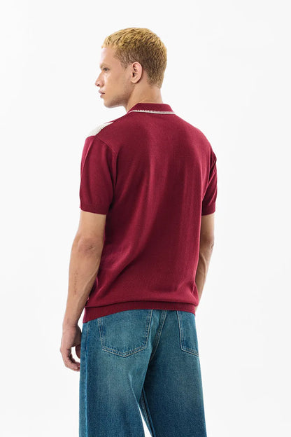 REGULAR FIT KNITTED ZIPPER POLO T-SHIRT