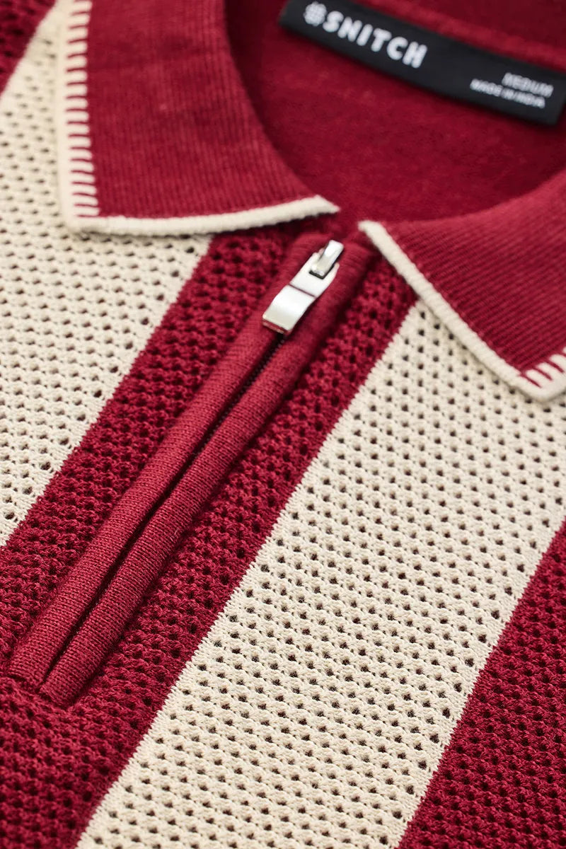 REGULAR FIT KNITTED ZIPPER POLO T-SHIRT
