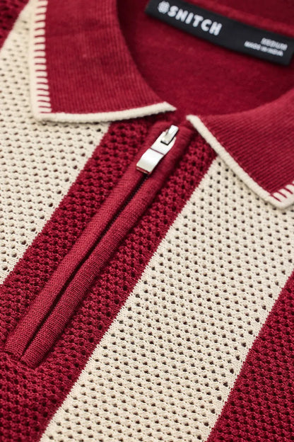 REGULAR FIT KNITTED ZIPPER POLO T-SHIRT