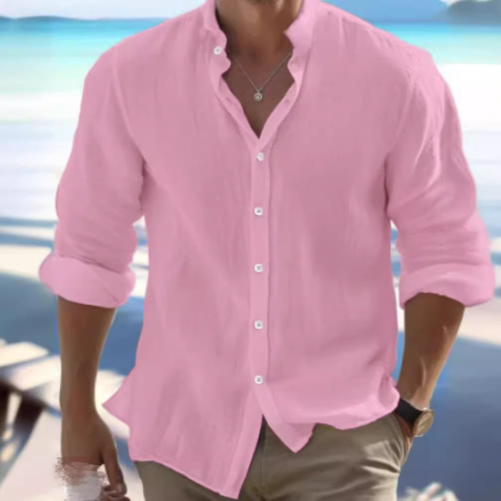 Men Linen Button Down Shirt Long Sleeve