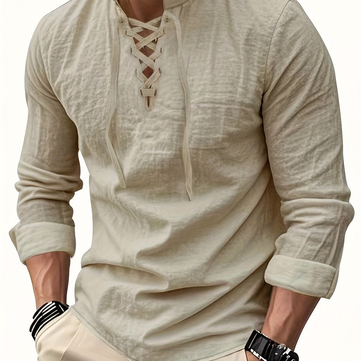 Valissen™ Coastal Drawstring Linen Polo – Relaxed Long Sleeve Summer Shirt
