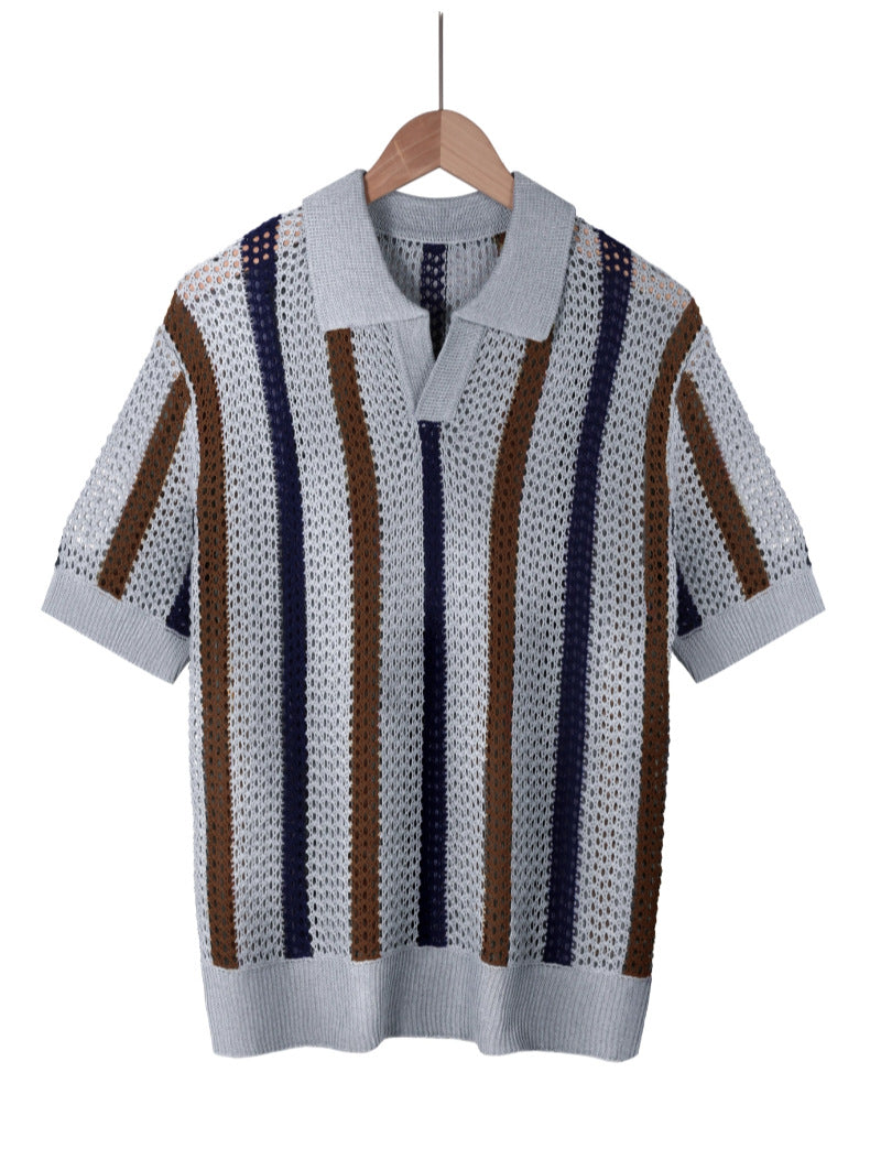 Mens Geometric Lapel Knit Shirt