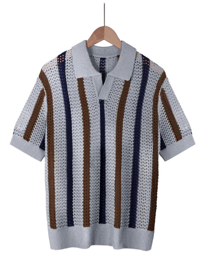 Mens Geometric Lapel Knit Shirt