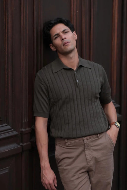 STRIPED KNITTED POLO SHIRT
