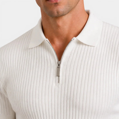 Men's Timeless Ribbed Knit Polo with Refined Zip Collar
