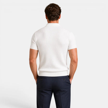 Men's Timeless Ribbed Knit Polo with Refined Zip Collar