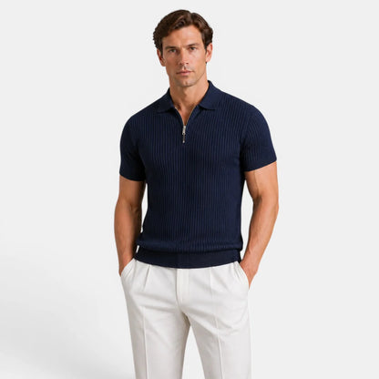 Men's Timeless Ribbed Knit Polo with Refined Zip Collar