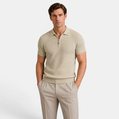 Men's Timeless Ribbed Knit Polo with Refined Zip Collar