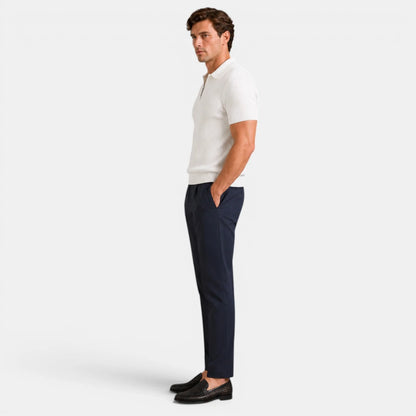 Men's Timeless Ribbed Knit Polo with Refined Zip Collar