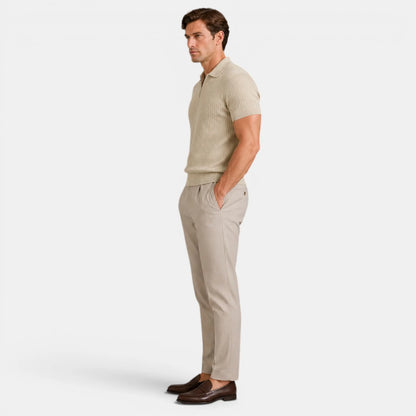 Men's Timeless Ribbed Knit Polo with Refined Zip Collar