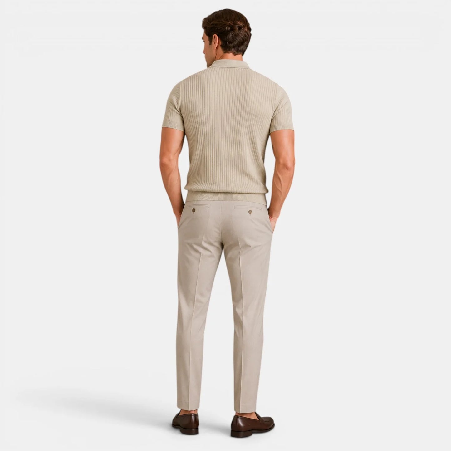 Men's Timeless Ribbed Knit Polo with Refined Zip Collar