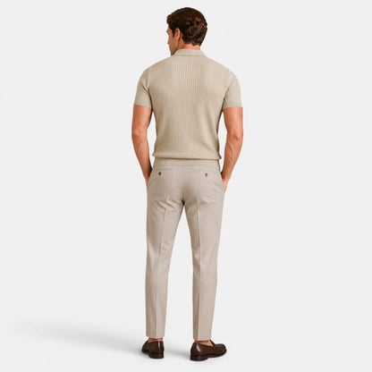Men's Timeless Ribbed Knit Polo with Refined Zip Collar