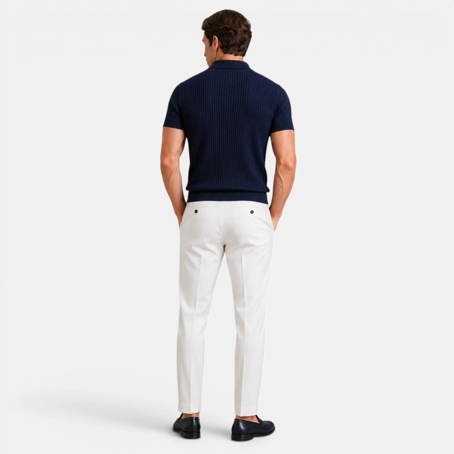 Men's Timeless Ribbed Knit Polo with Refined Zip Collar