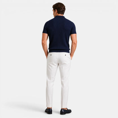 Men's Timeless Ribbed Knit Polo with Refined Zip Collar