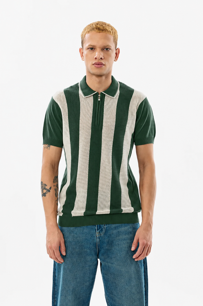 REGULAR FIT KNITTED ZIPPER POLO T-SHIRT