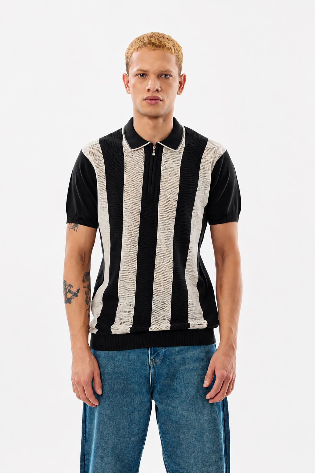 REGULAR FIT KNITTED ZIPPER POLO T-SHIRT