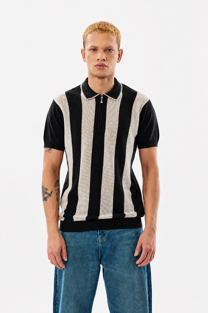 REGULAR FIT KNITTED ZIPPER POLO T-SHIRT