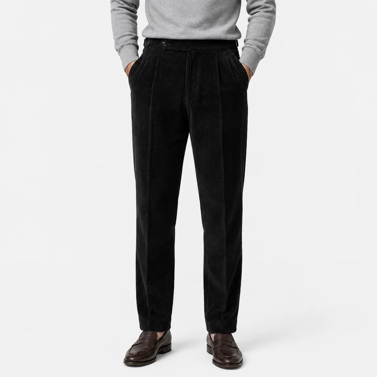Men's Corduroy Pleated Trousers Classic Tailored Comfort Fit