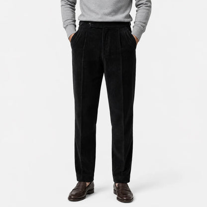 Men's Corduroy Pleated Trousers Classic Tailored Comfort Fit