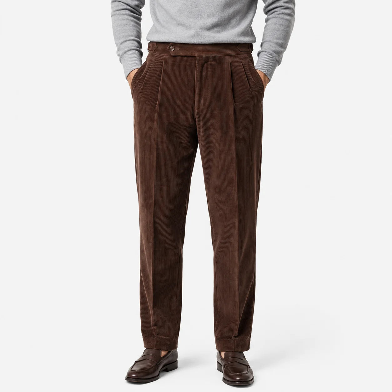 Men's Corduroy Pleated Trousers Classic Tailored Comfort Fit