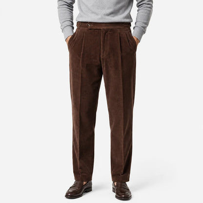 Men's Corduroy Pleated Trousers Classic Tailored Comfort Fit