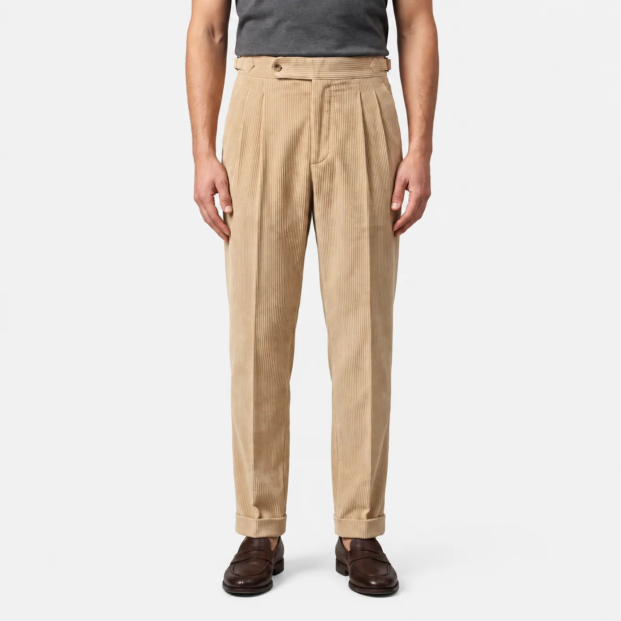 Men's Corduroy Pleated Trousers Classic Tailored Comfort Fit