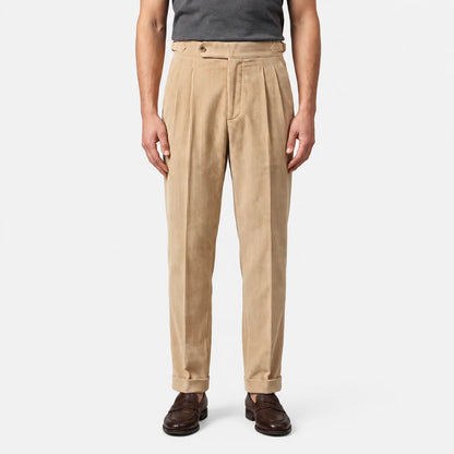 Men's Corduroy Pleated Trousers Classic Tailored Comfort Fit