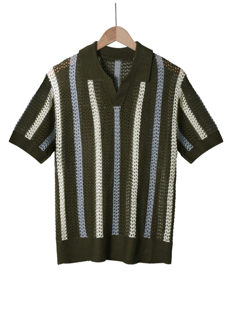 Mens Geometric Lapel Knit Shirt