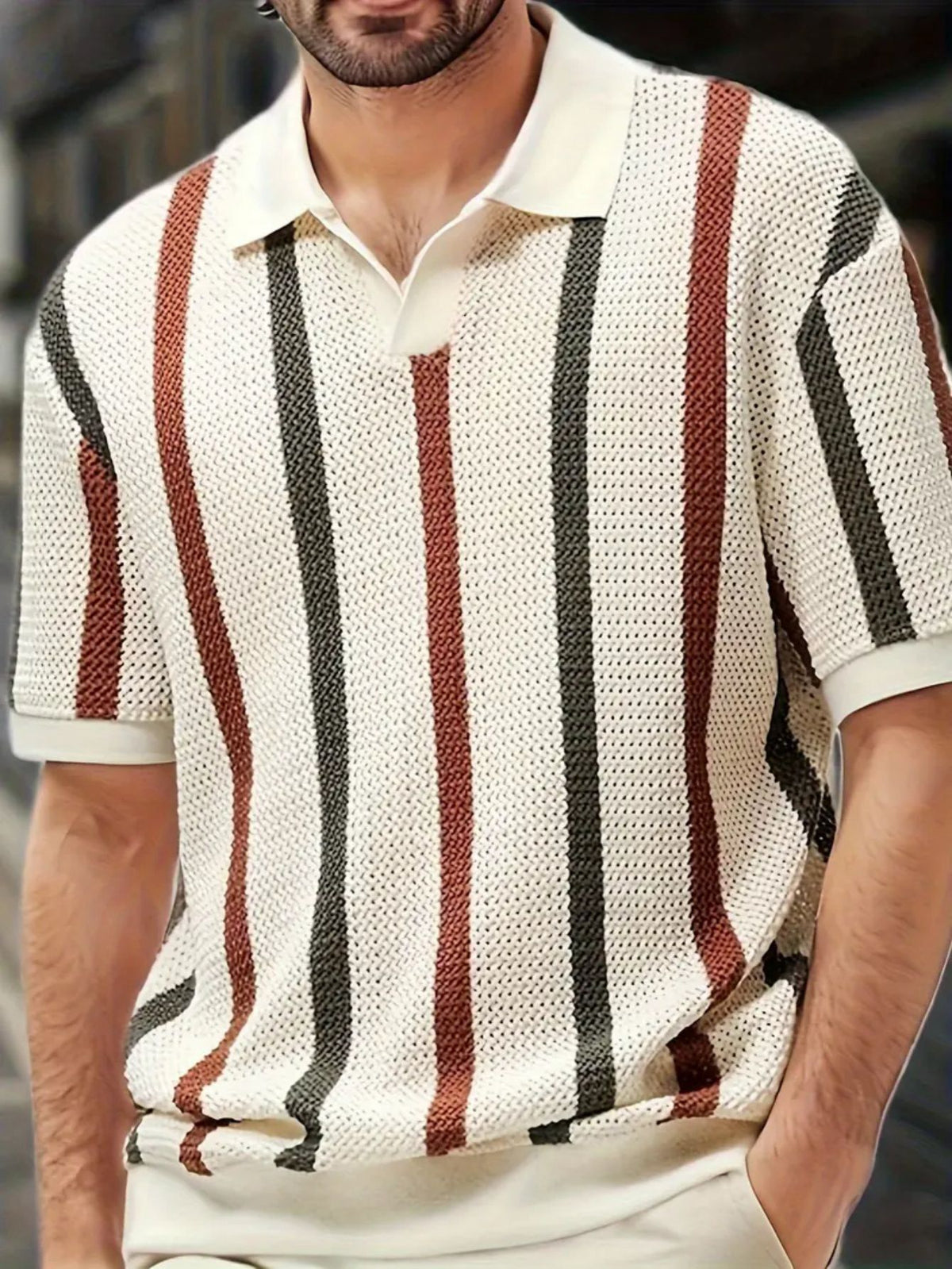 Mens Geometric Lapel Knit Shirt