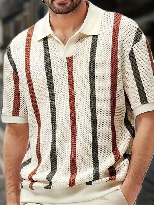 Mens Geometric Lapel Knit Shirt