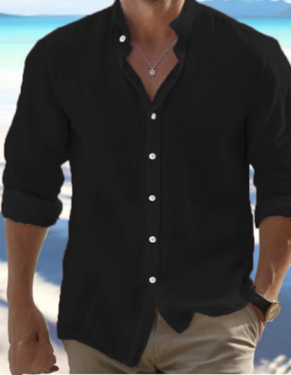 Men Linen Button Down Shirt Long Sleeve
