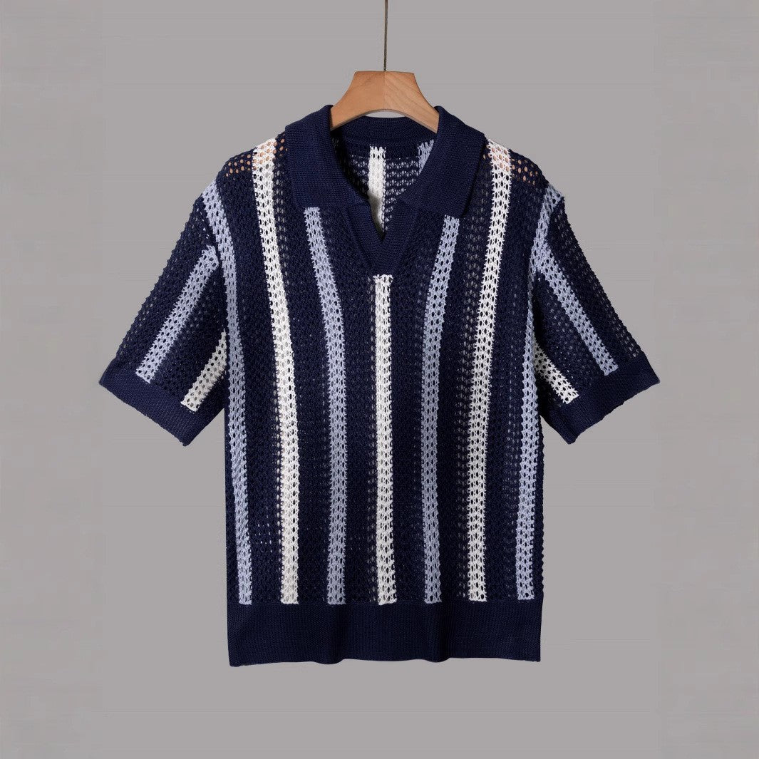 Mens Geometric Lapel Knit Shirt