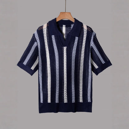Mens Geometric Lapel Knit Shirt