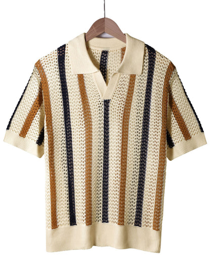 Mens Geometric Lapel Knit Shirt