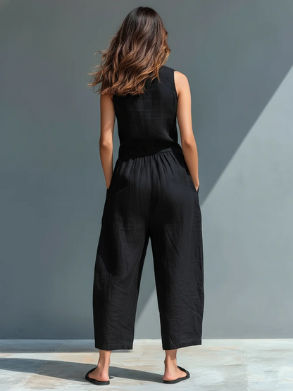 WOMEN'S MINIMALIST LINEN-BLEND JUMPSUIT