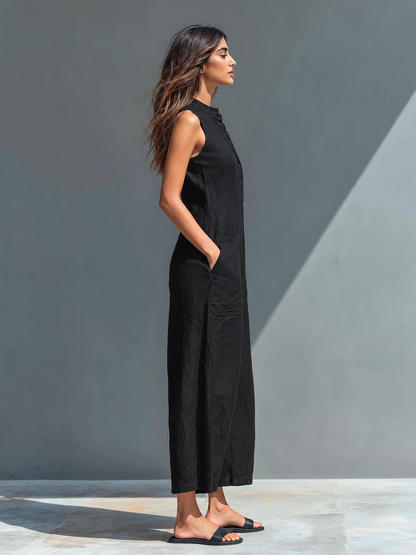 WOMEN'S MINIMALIST LINEN-BLEND JUMPSUIT